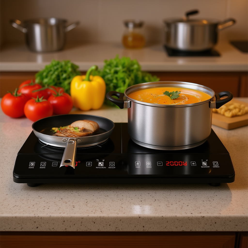 Induction Cooktop 4000W 2 Burner Sensor Touch Portable Electric Cooker with Glass Surface Household Use
