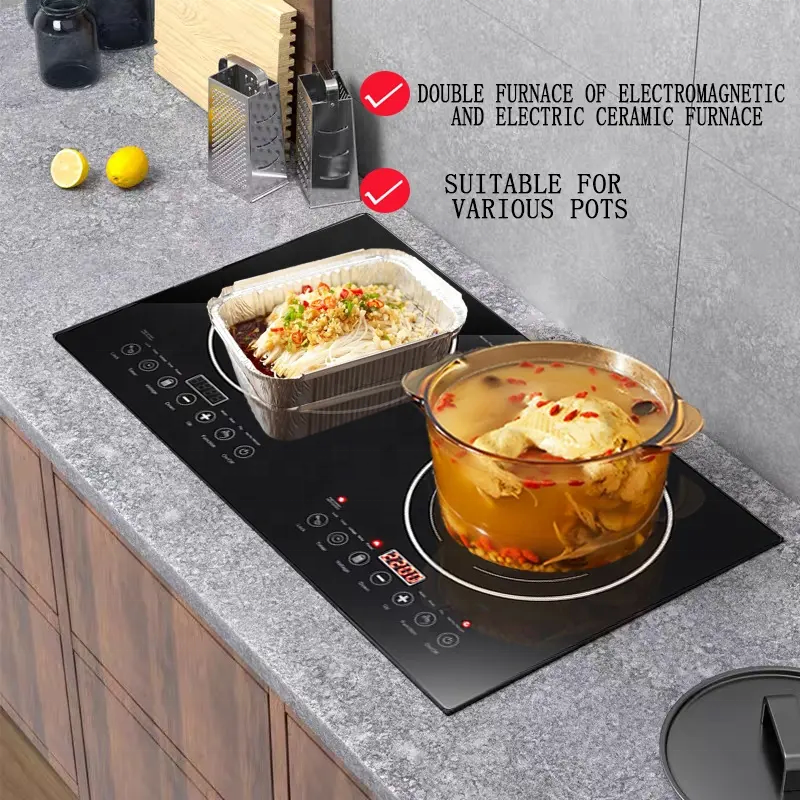 Hot Sale 4000W Electric Double Stove Induction Cooker 2 Burner Ceramic Cooktop Infrared Technology for Home Kitchen RV Use Touch