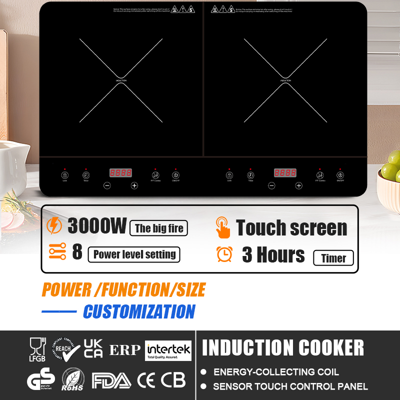 Modern Design 2 Burners Induction Cooker High Power Touch Control Smart Multi-Function Cooking Stove Electric Induction Cooktop