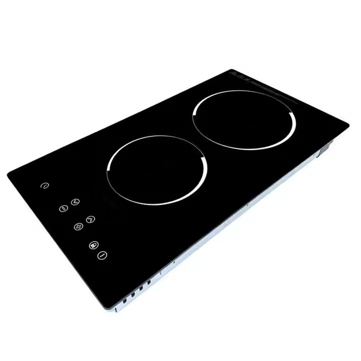 2-Burner Black Glass Built-In Induction Cooker Kitchen Home Appliances Stainless Steel Electric Ceramic Cooktop Hob Household