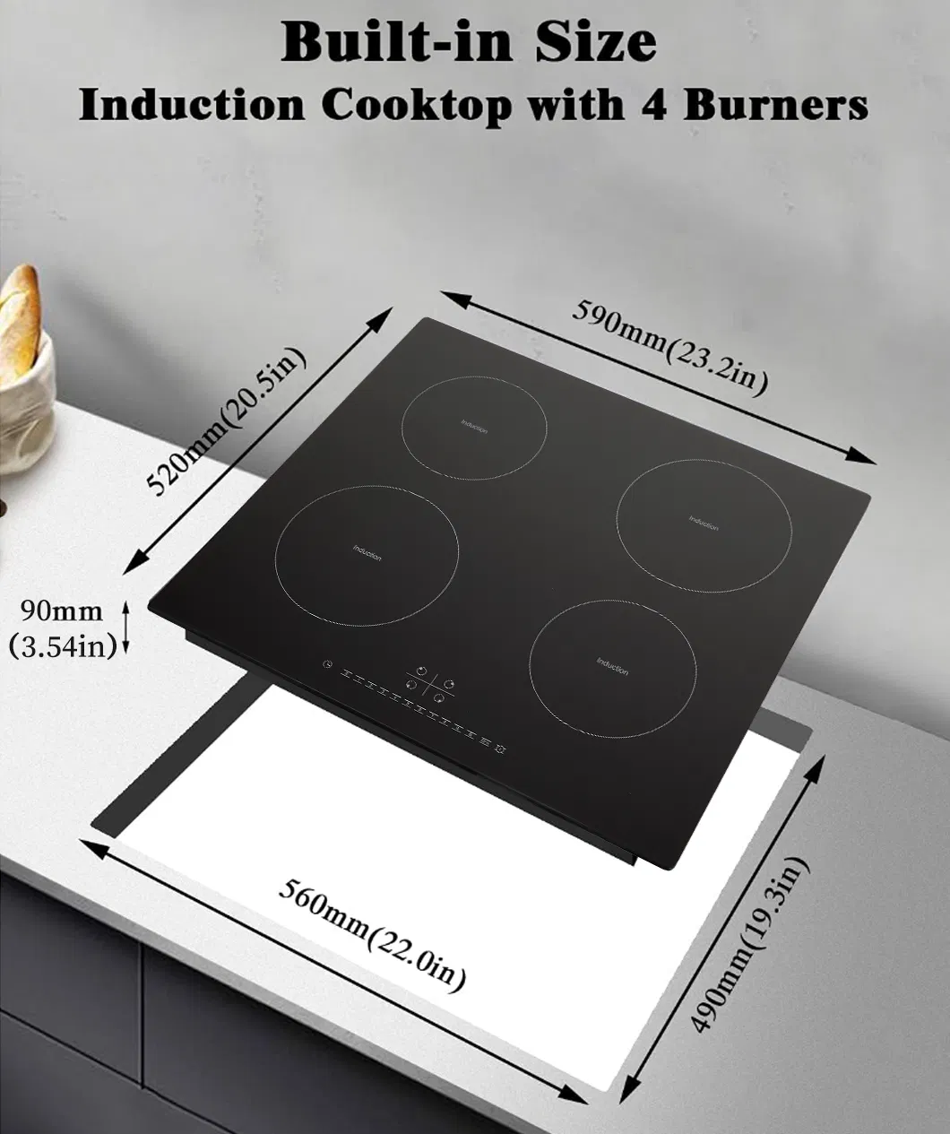 24 Inch European Style 4 Burner Hybrid Stove Double Burner Induction and Double Burner Electric Ceramic