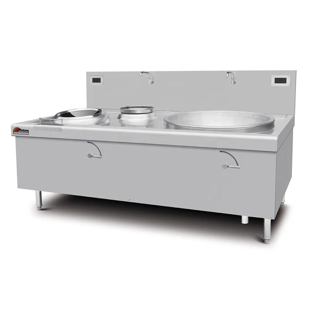 Commercial Double Wok Induction Stove Industrial Free-Standing 2 Burner Electric Chinese Cooker Range for Restaurant Kitchen