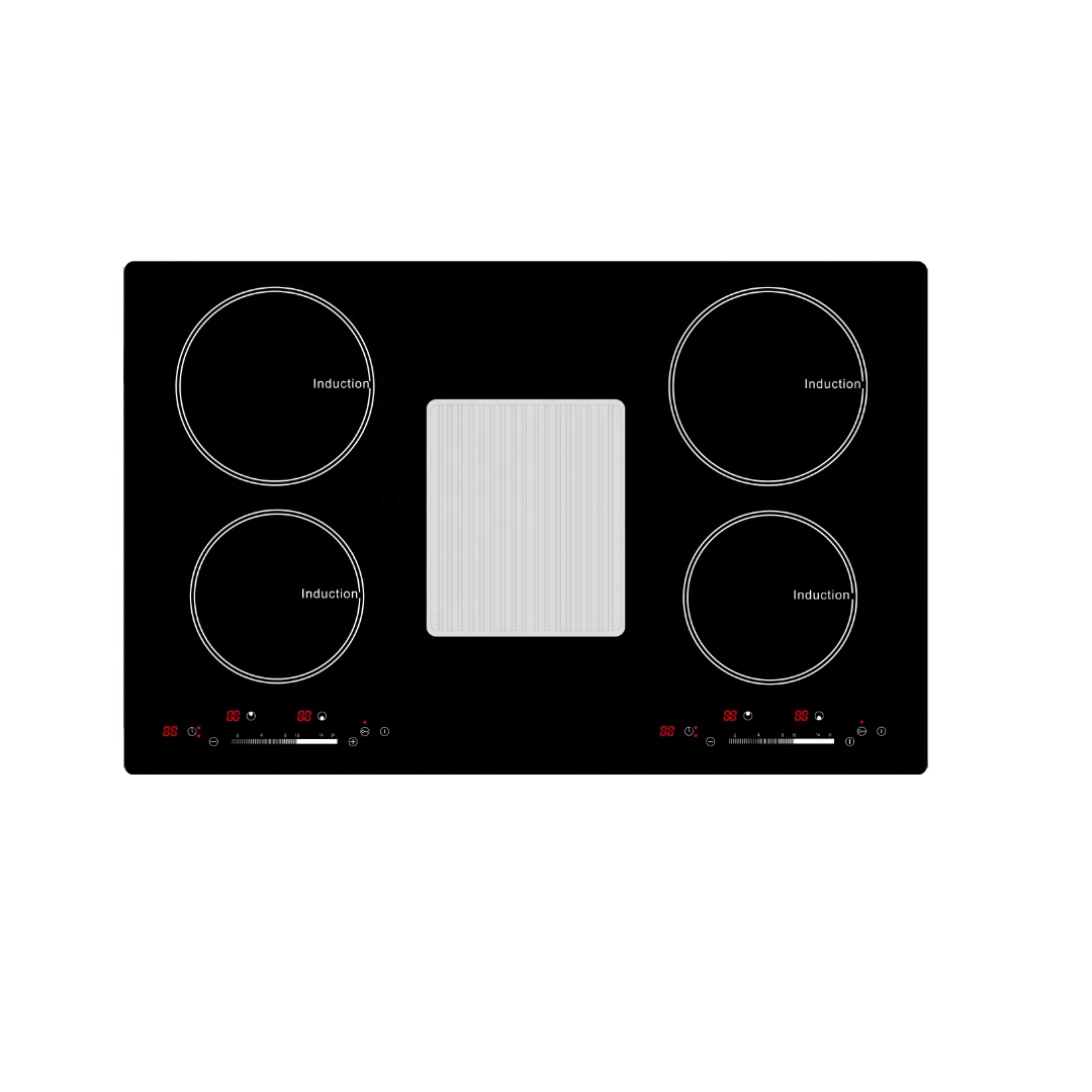 Induction Hob With Downdraft Extraction Hood Ceramic Glass 4 Burners Built in Induction Cooker