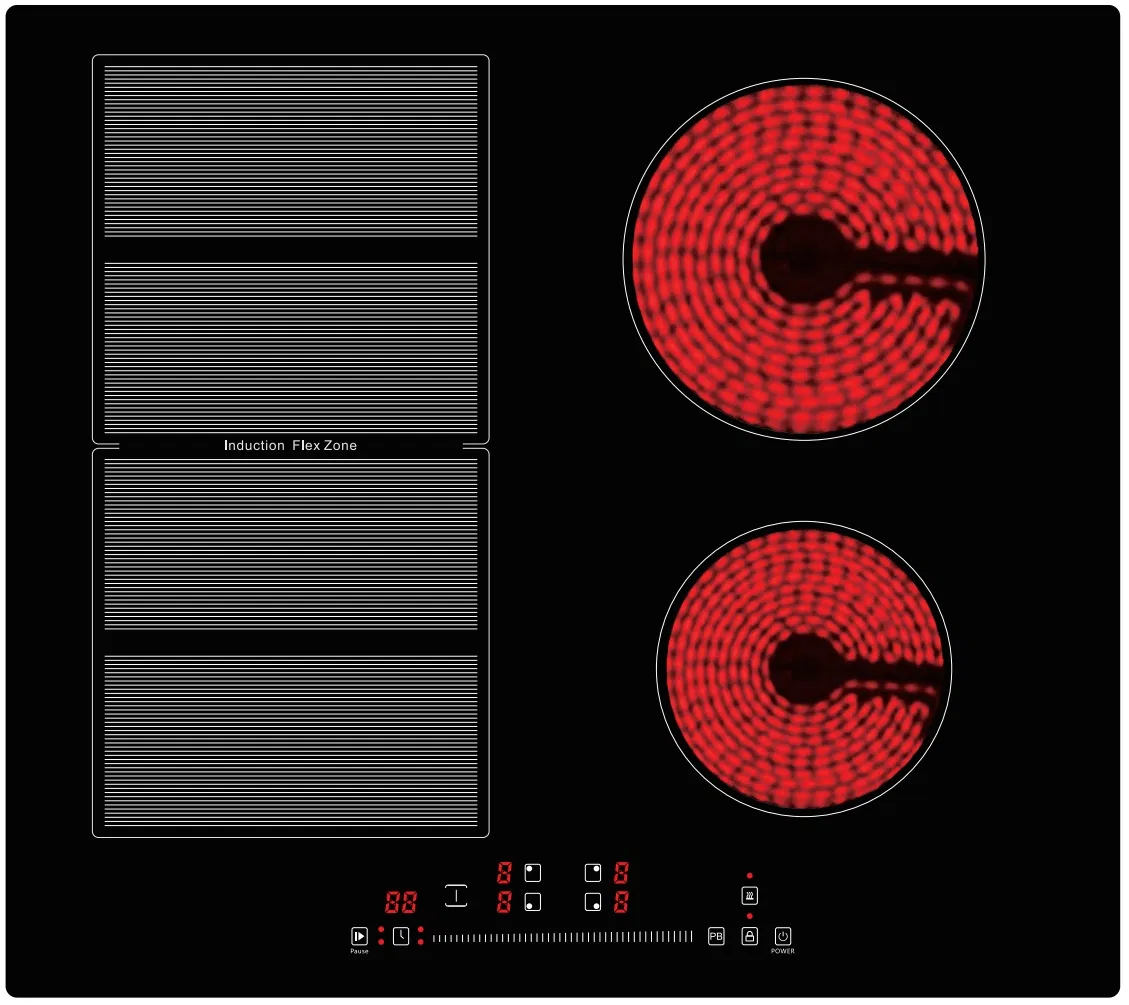 24 Inch European Style 4 Burner Hybrid Stove Double Burner Induction and Double Burner Electric Ceramic