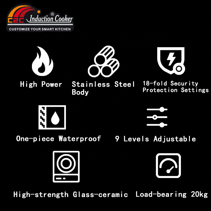 Concave Induction Wok Cooker 5000W Commercial Electromagnetic Ceramic Hob for Restaurant Kitchen