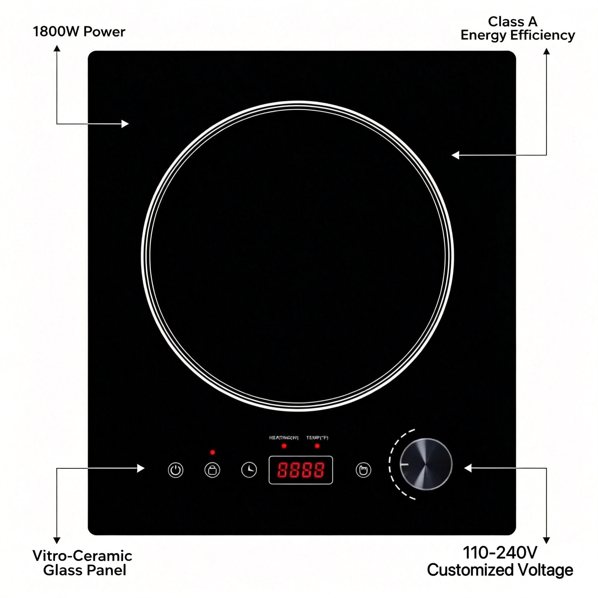 Factory Price Built-in Single Zone Induction Cooktop 1800W Vitro-Ceramic Glass Electric Cooktop