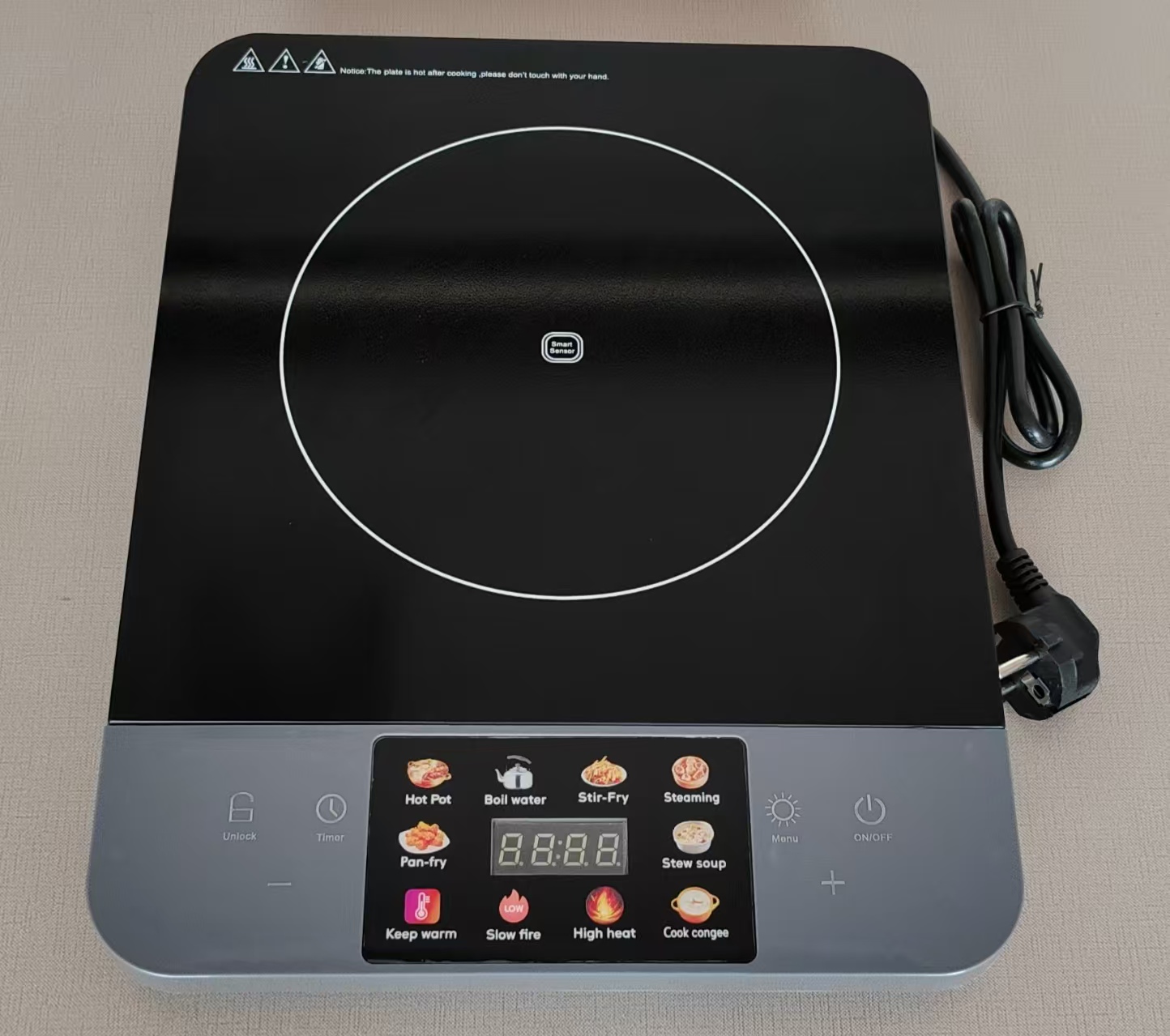Single Burner Electric 2200W Induction Cooktop with Glass Plate Cooker Waterproof Touch Control for Home Use