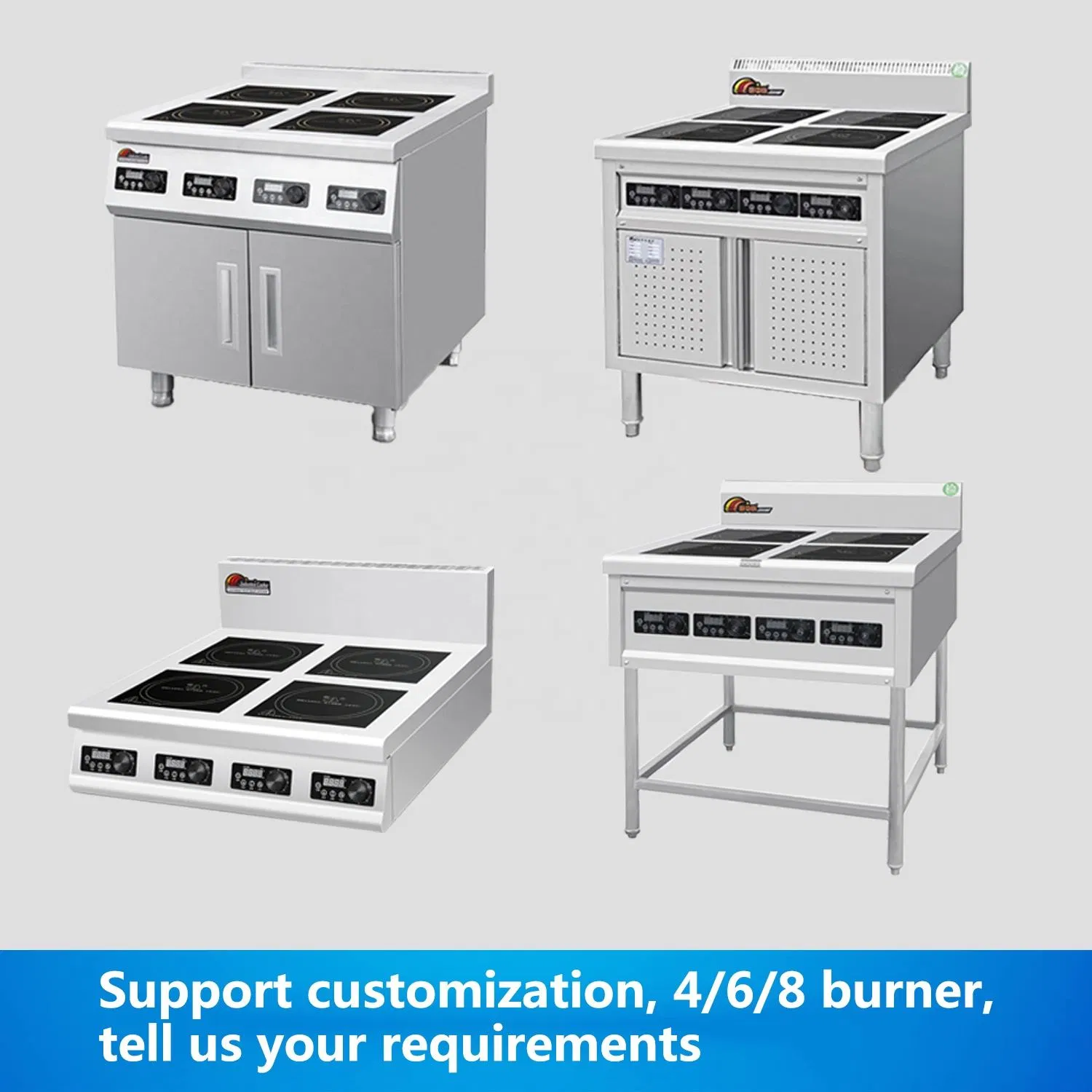 Commercial 4 Burner Induction Cooktop with Cabinet Base Industrial Electric Cooking Range
