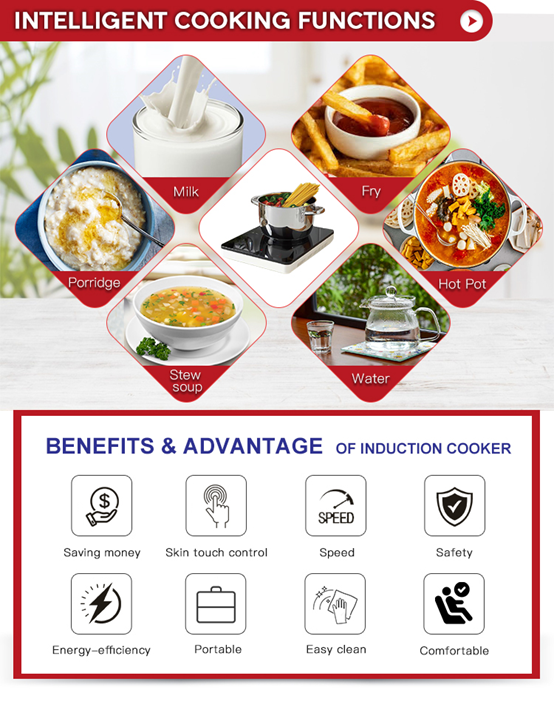 Mobile Wi-Fi APP Control AI-M2 Induction Cooktop Electric Skin Touch with Knob Round Shape Black Crystal Plate Multifunction