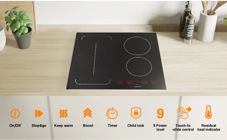 Stock Clearance Blowout 60cm Induction Hob Electric Cooktop Slider Control Black Glass Surface 4 Zones Keep Warm Feature