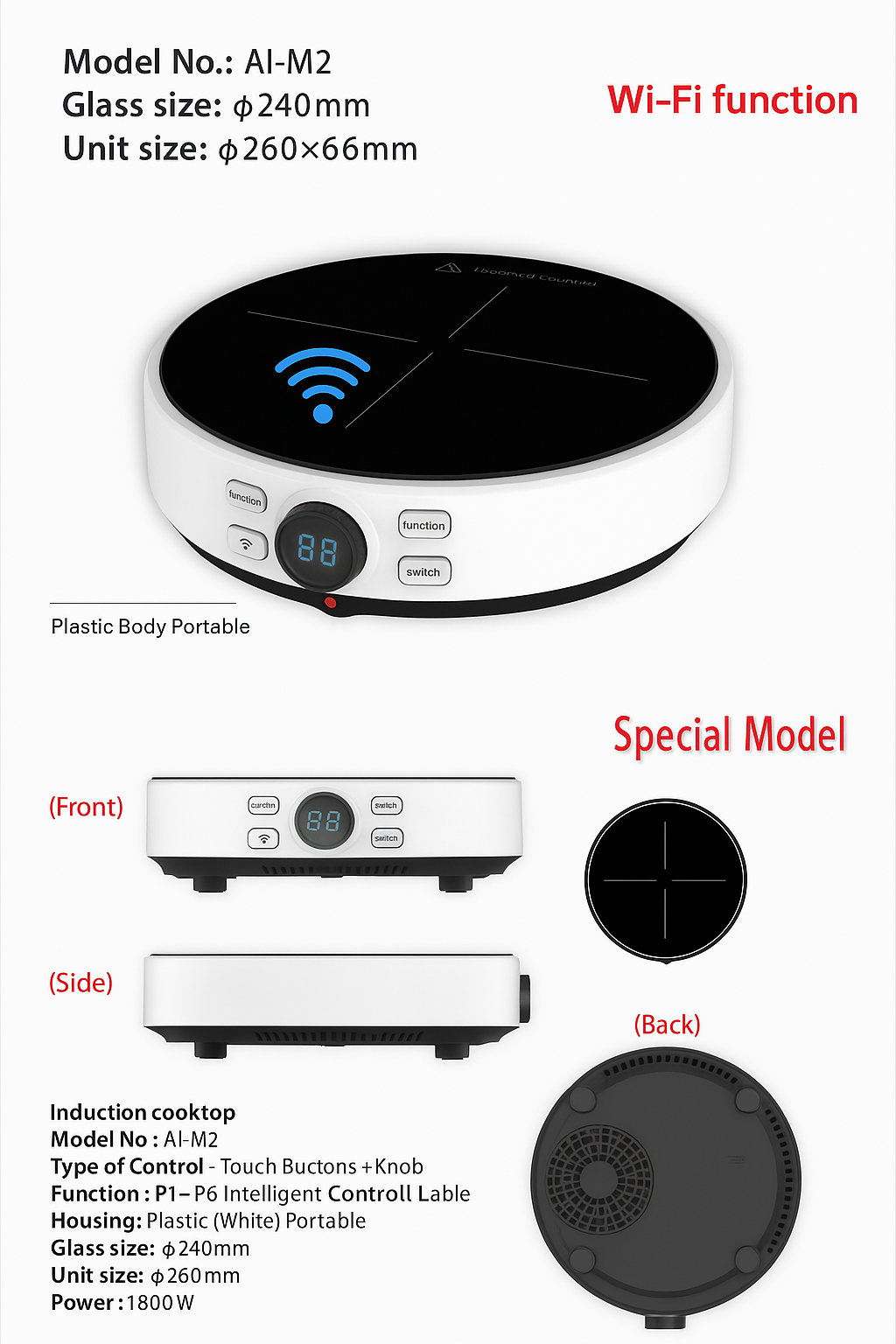 2025 Newest WiFi Smart Induction Cooker Remote Control Via APP, Touchscreen, Energy Saving