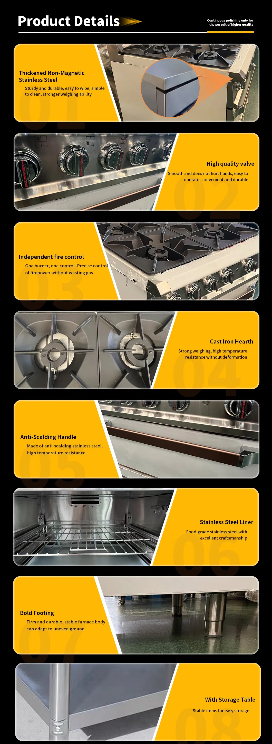 Commercial Gas Combination Stove Freestanding Stainless Steel Cooking Stove Hotel Kitchen Gas Range with 2/4 Burners
