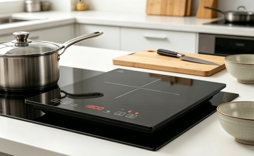 ETL Certified 1800W 120V Countertop Single Burner Induction Stove Microlite Panel with Crystal Glass and Child Lock FS1800A