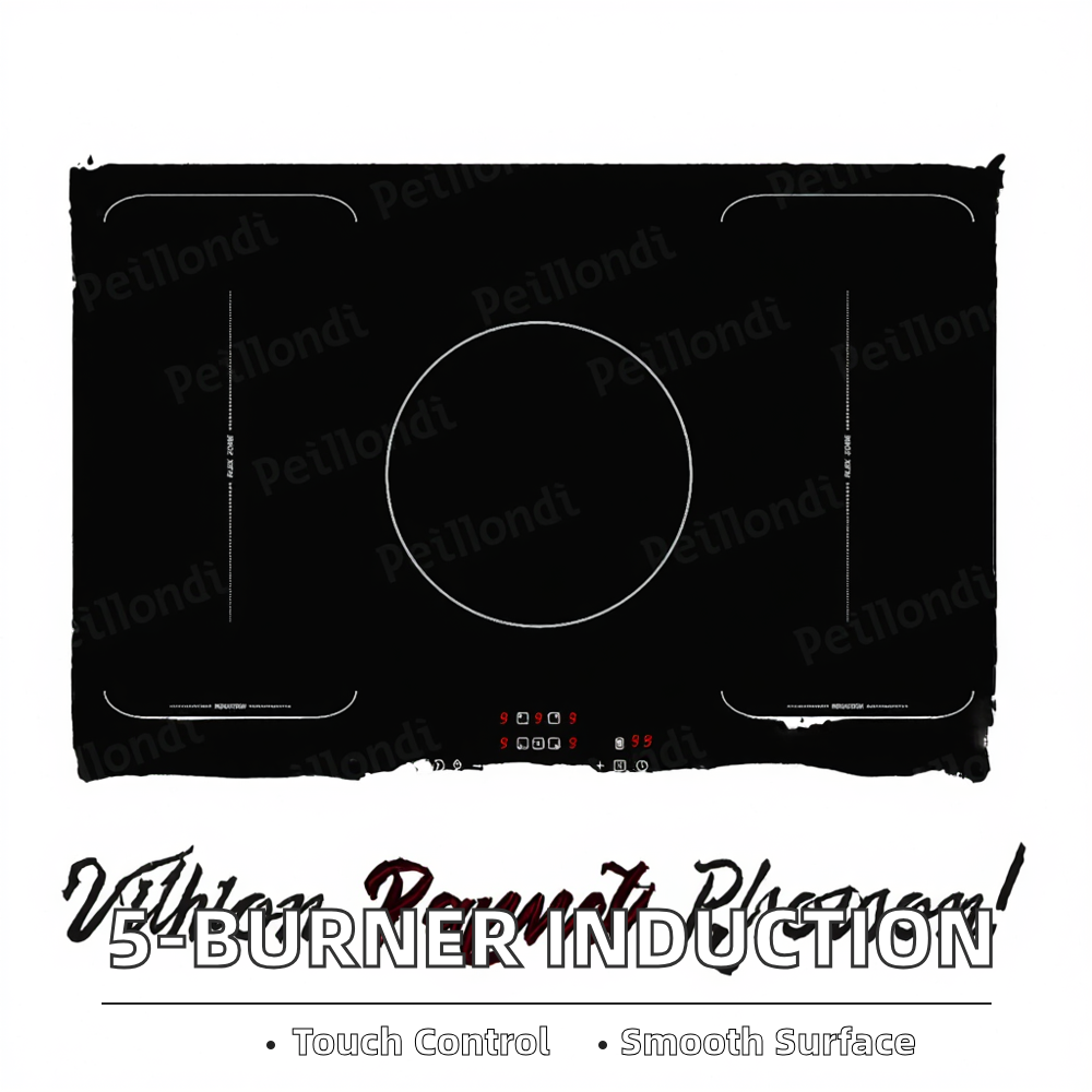 Zone 5 Burners Touch Control Built-in Ceramic Surface Glass Plate Household Electric Induction Cooktop Custom Size Printing