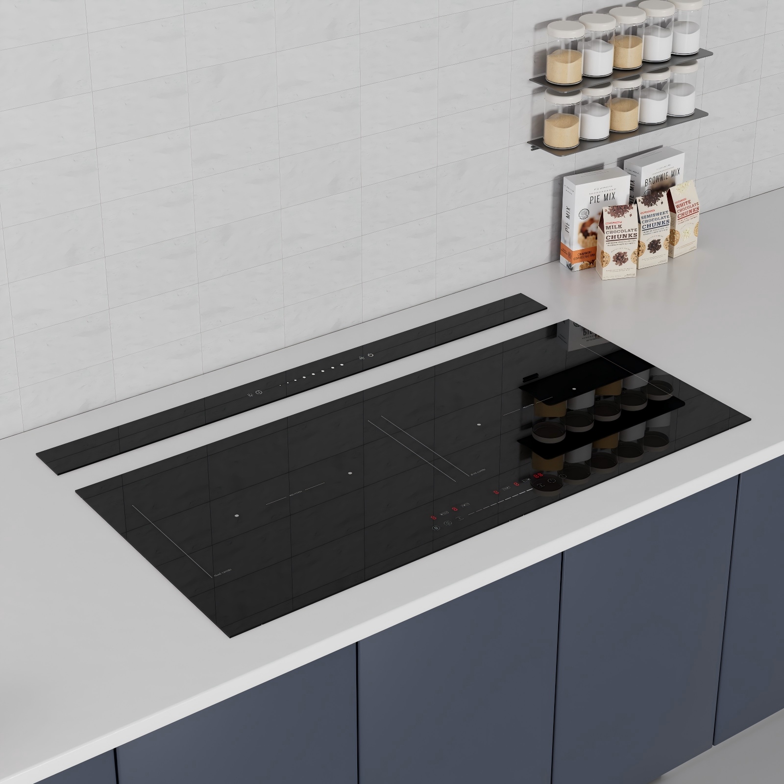 7200W Built-in Induction Cooker 4 Zones Cooktop Stove with 600Pa Downdraft Hood Touch Control Ceramic Glass Kitchen Home H604I-P