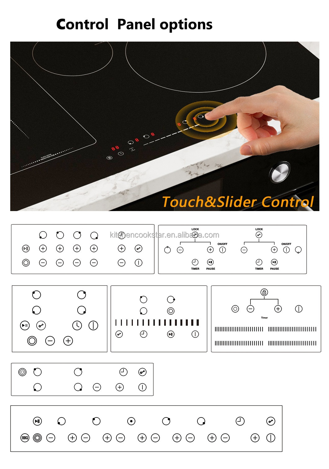 Electric Induction Cooktop 4 Heating Zones Ceramic Surface 7200W Built-In LCD TFT Touch Control Built-in WIFI for Household Use