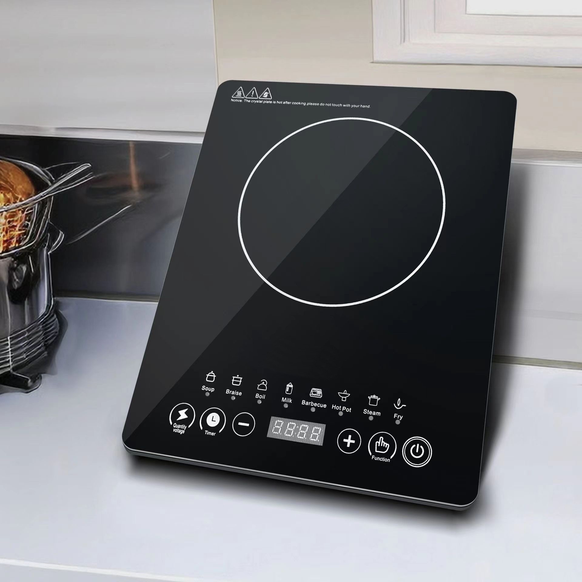 Electric Induction Cooktop Home Use Smart Timer Hot Pot Stir-Fry Stew Multi-Function; 1000W Large Waterproof All-in-One;