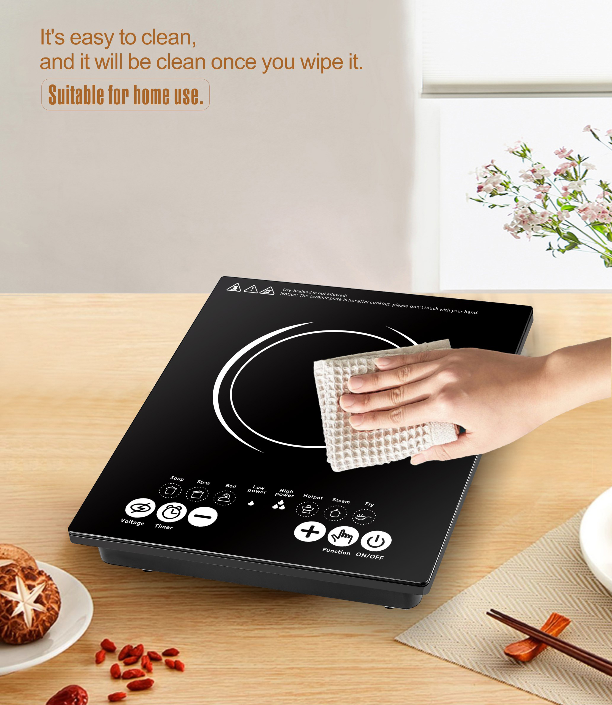 High Power Single Burner Countertop Induction Cooker with Hotpot Ready 5-Level Intelligent Cooking &amp; Sensor Touch Control