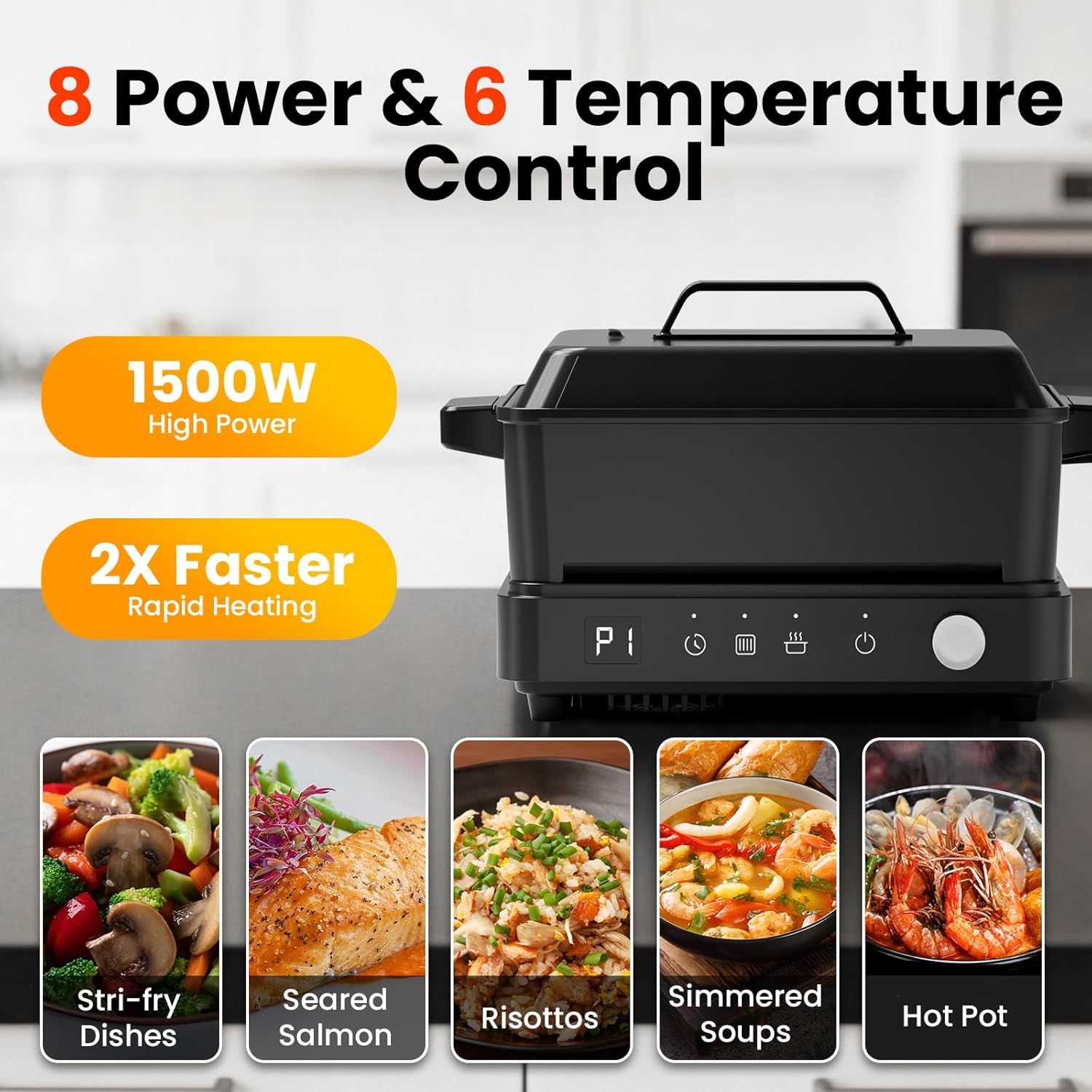 Olayks Portable Induction Cooktop 1500W Touch Control 8 Power Levels 99 Min Timer Easy to Clean Cooking Pot Grill Pan