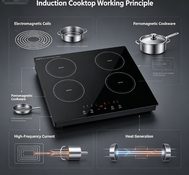 Multi-zone Induction Hob with 4 Cooking Zones, 88-280V, Built-in, Digital Display, Pan Sensor, Auto Shut-off, Black Glass Surfac
