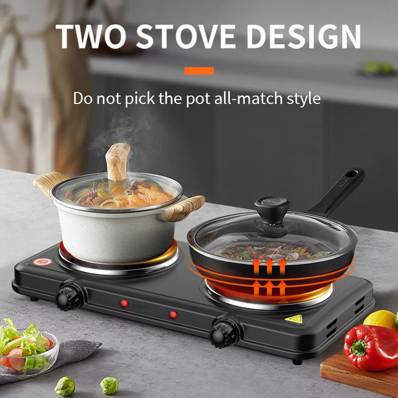Portable Stainless Steel Electric Stove with Double Solid Hot Plate Cooking Top 1000W 220V Induction Cooker and 2 Burners