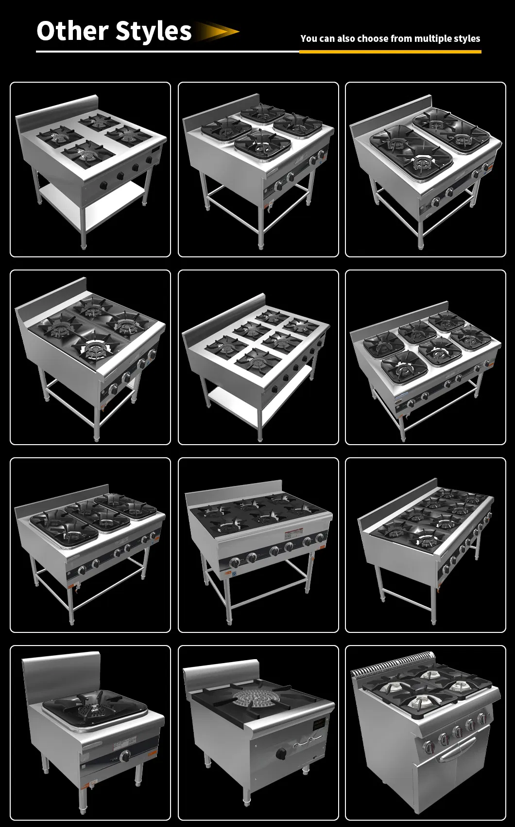 Commercial Gas Combination Stove Freestanding Stainless Steel Cooking Stove Hotel Kitchen Gas Range with 2/4 Burners