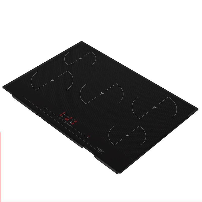 8000W Built-in Induction Cooktop 5 Burners Touch Screen Control 9-Temperature Heat Fast Customizable Color Household Use 1-Year