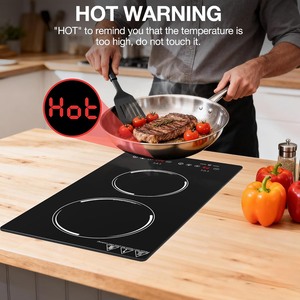 Double Induction Cooktop Portable Induction Stove Hot Plate 2 Burners Stainless Steel 9-Level Touch Control Safety Lock Auto