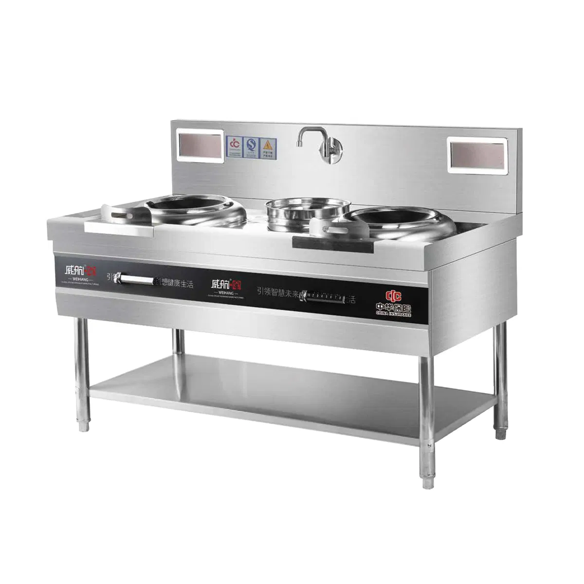 12 Kw Stainless Steel Double Burners Induction Wok Cooker Restaurant Cooktop