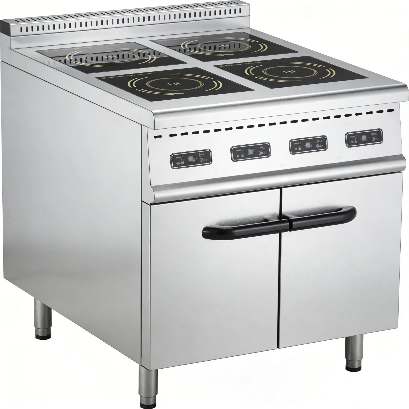 4-Burner Commercial Induction Cooker with Cabinet Base, 4-Zone Stainless Steel Induction Range
