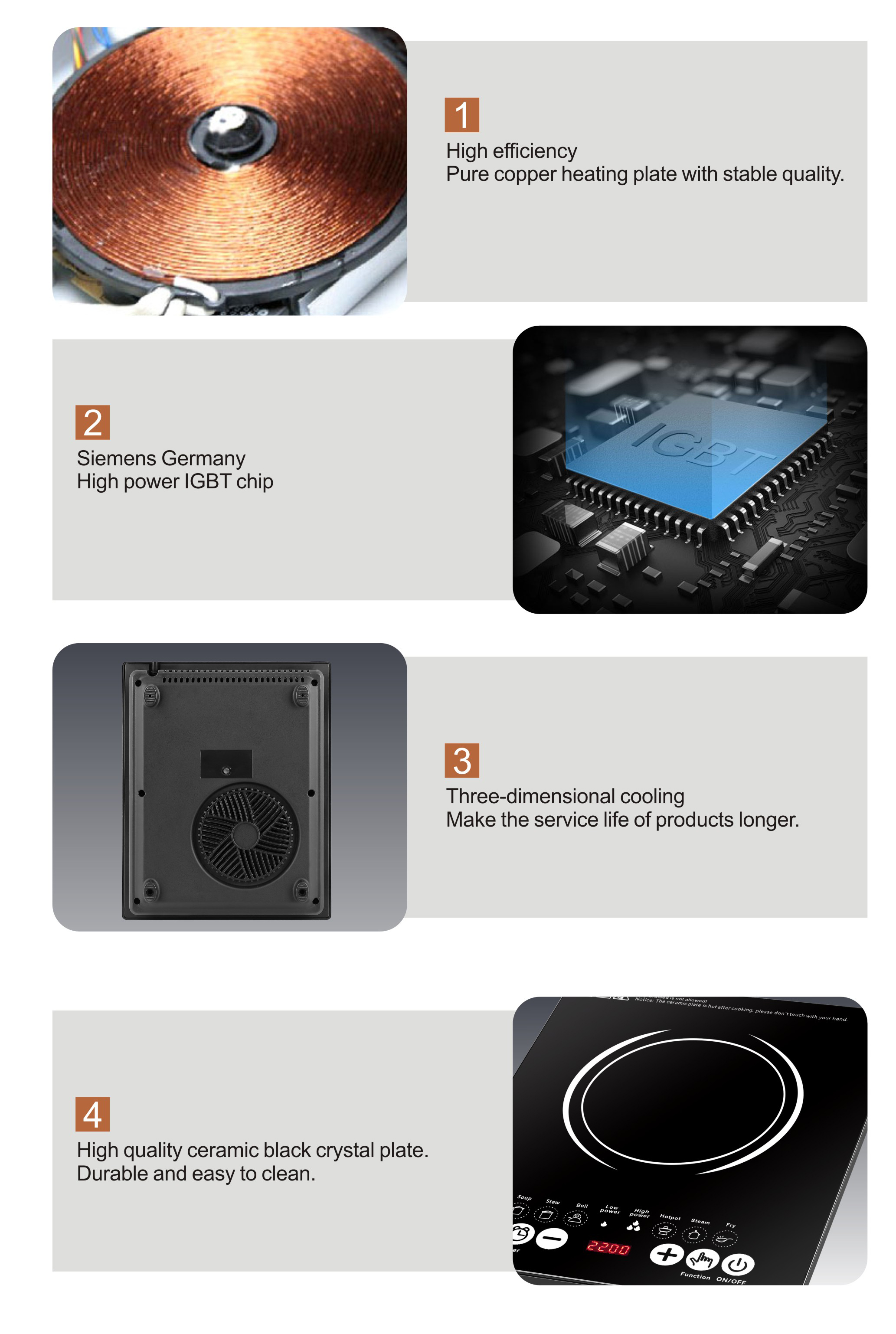 Single Burner Professional Ceramic Glass Portable Cooktop Countertop Induction Cooker with Rapid Boil Boost Induction Boost