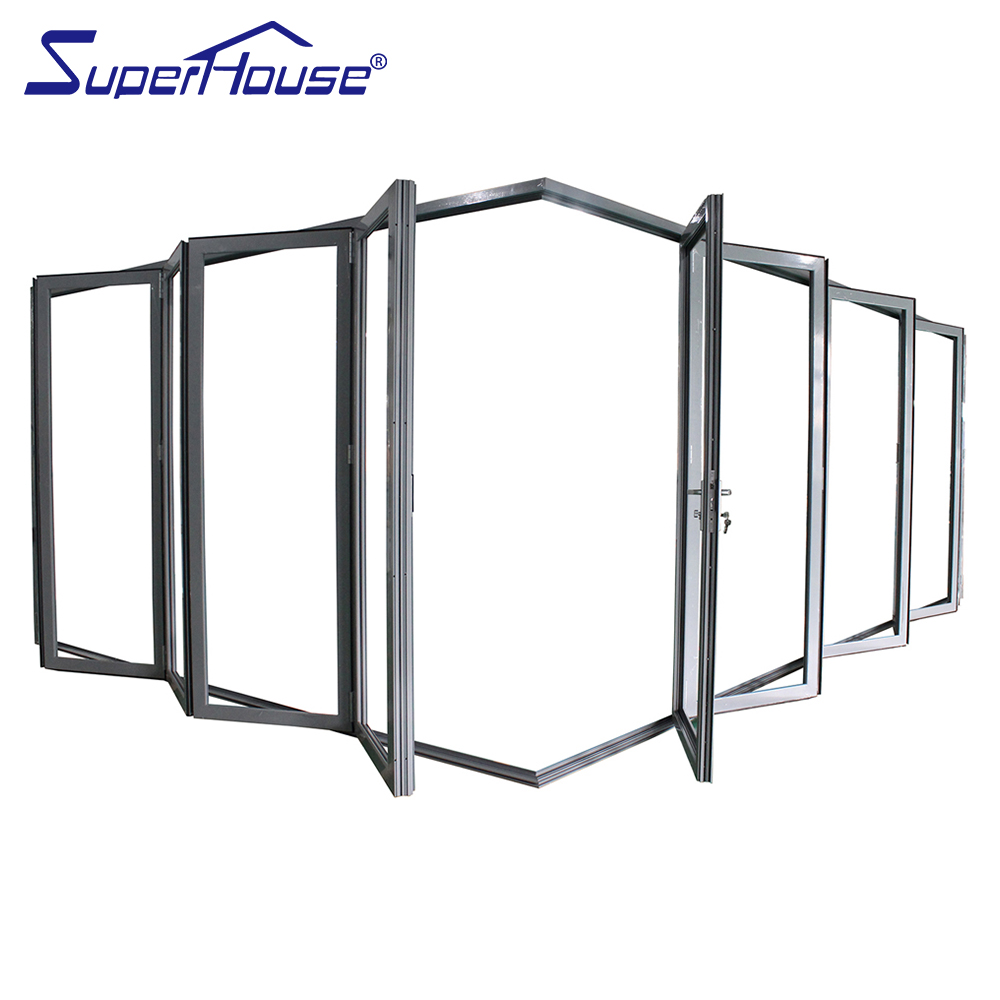 Personalized Design Black Accordion Door Aluminium Glass Wall Soundproof Corner Glass Folding Door