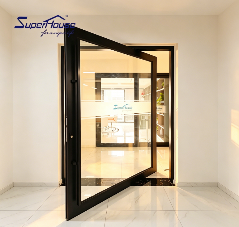 Aluminum Center Pivot Door Anti-Corrosion D2015 Powder Coating Large Ventilation For Florida Shop Balcony Office Building