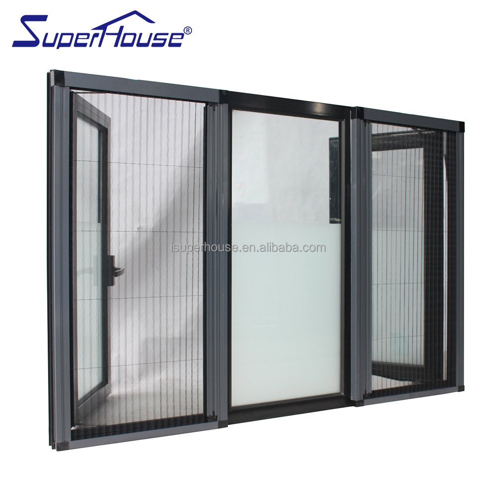 Aluminum Casement Fixed Windows Modern Design Foldable Flyscreen Multipoint Lock System Wind Water Resistant for Bedroom Balcony