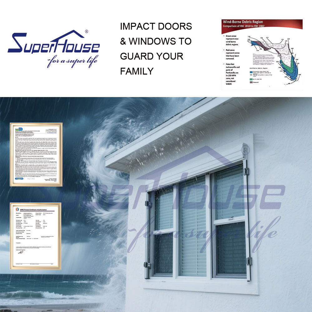 Florida Approved FPA Hurricane Proof Exterior Outdoor Glass Doors Glass Safety Door Hot Sale