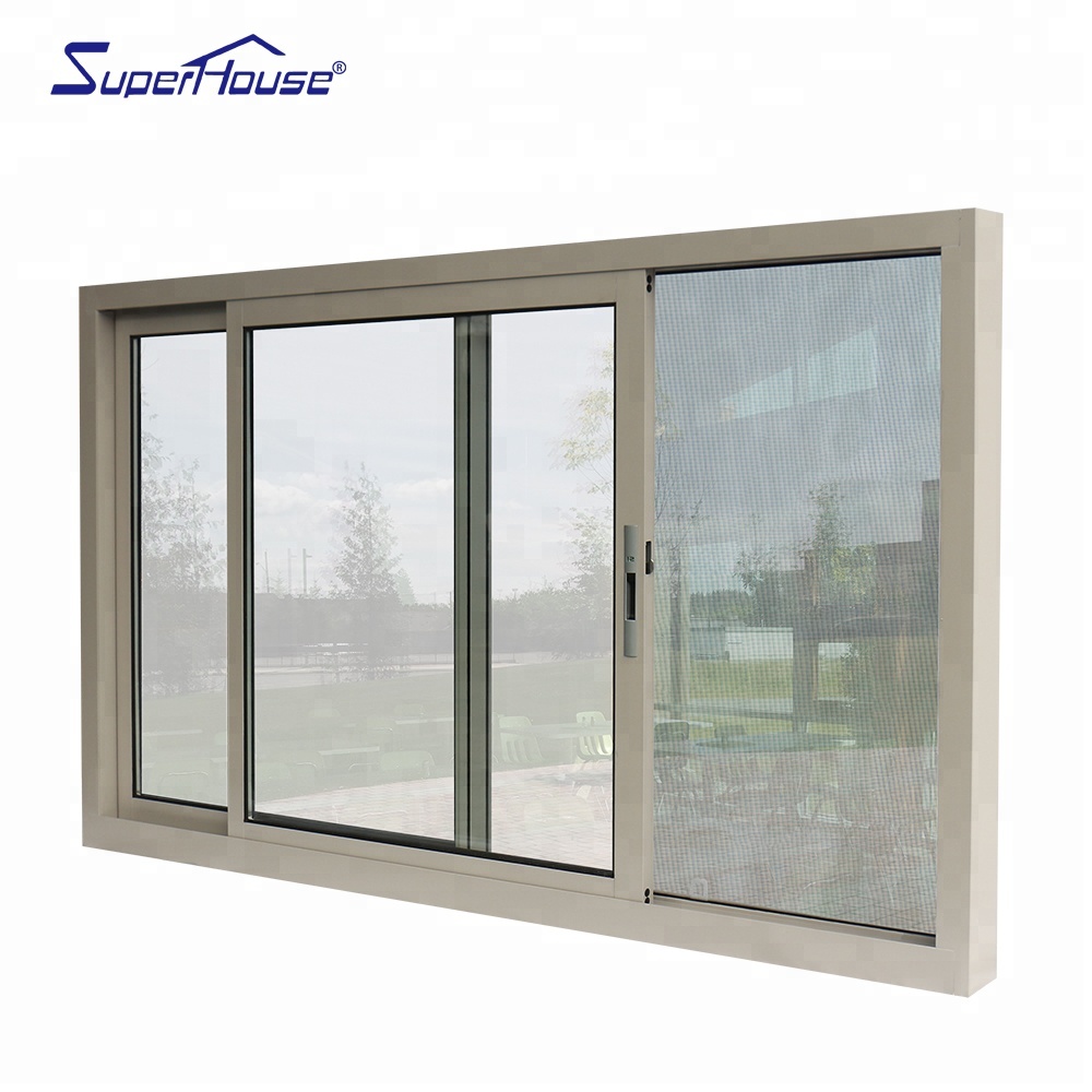 NOA Hurricane Rated Impact System Modern Villa Aluminum Sliding Windows with Double Tempered Impact Glazing and Golden Finish