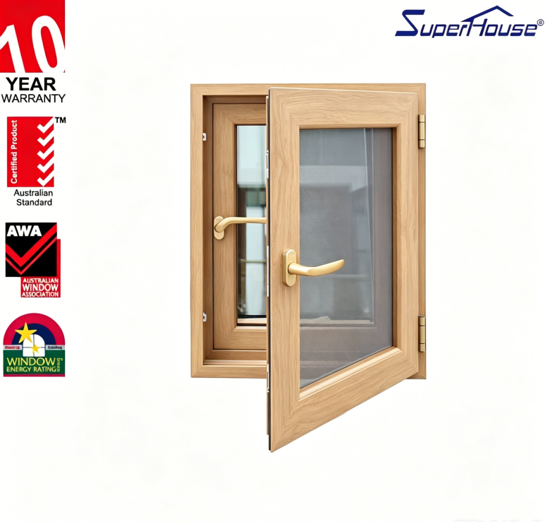 NFRC Title 24 Certified Thermal Break Aluminum Sliding Window Wood Grain Design Double Glazing German Hardware for Villa
