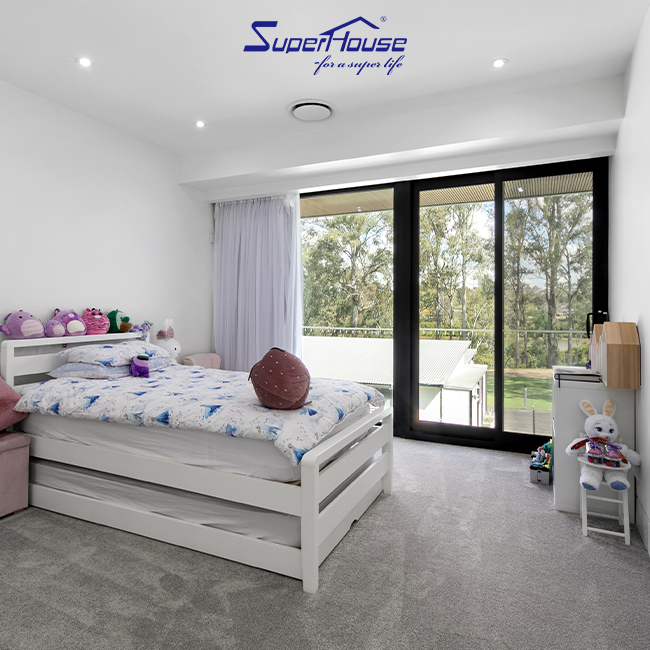 NFRC Superhosue Modern Design Slim Frame Aluminum Alloy Sliding Glass Doors Two Tracks Narrow Balcony Sliding Door