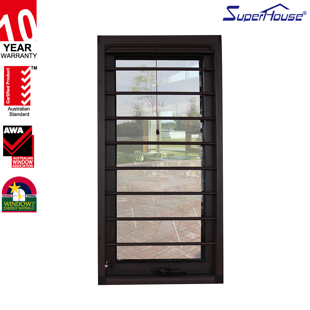 Heavy Duty Aluminum Air Tight Glass Hurricane Impact Resistant Soundproof Tempered Glass Anti-theft Black Awning Window