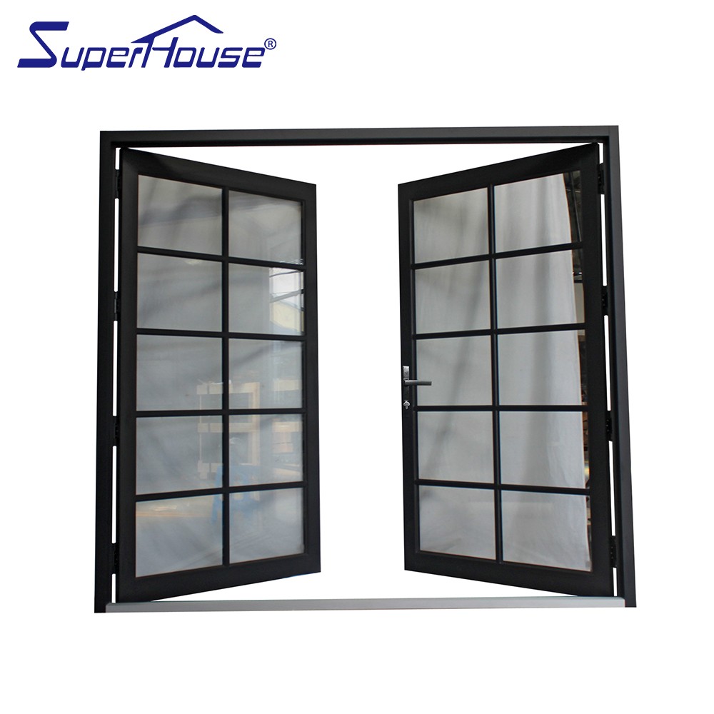 Modern Commercial Double Casement Door, NFRC Certified, Multi-point Lock, Anti-theft German Hardware, Store Front Entrance Door
