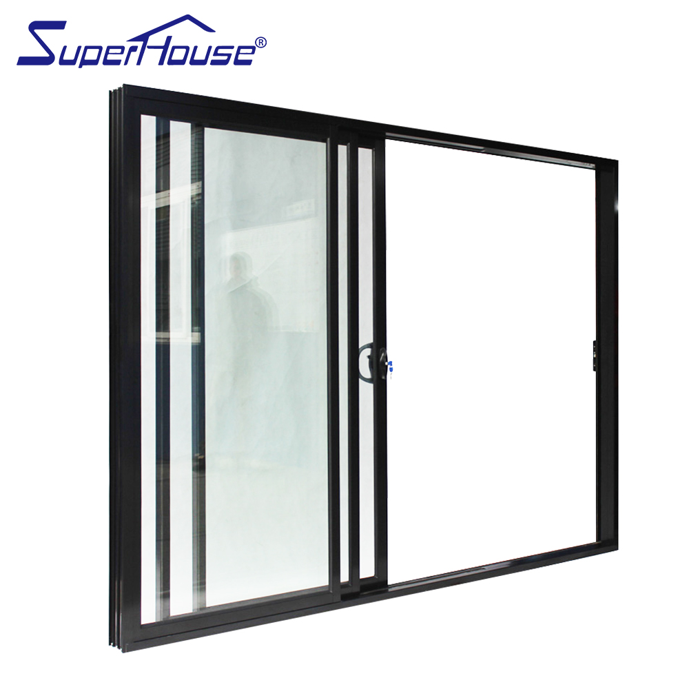 Superhouse Durable and with Sleek Construction and Tempered Glass Thermal Break Multi Panel Black Aluminum Sliding Door