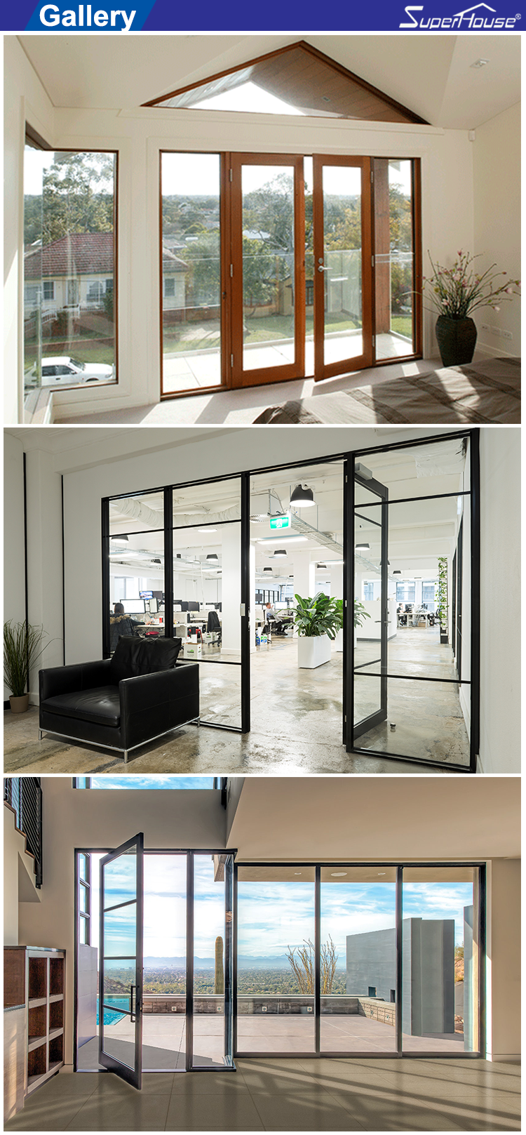 Aluminum Doors and Windows Double Tempered Glass With Super Waterproof for Container House