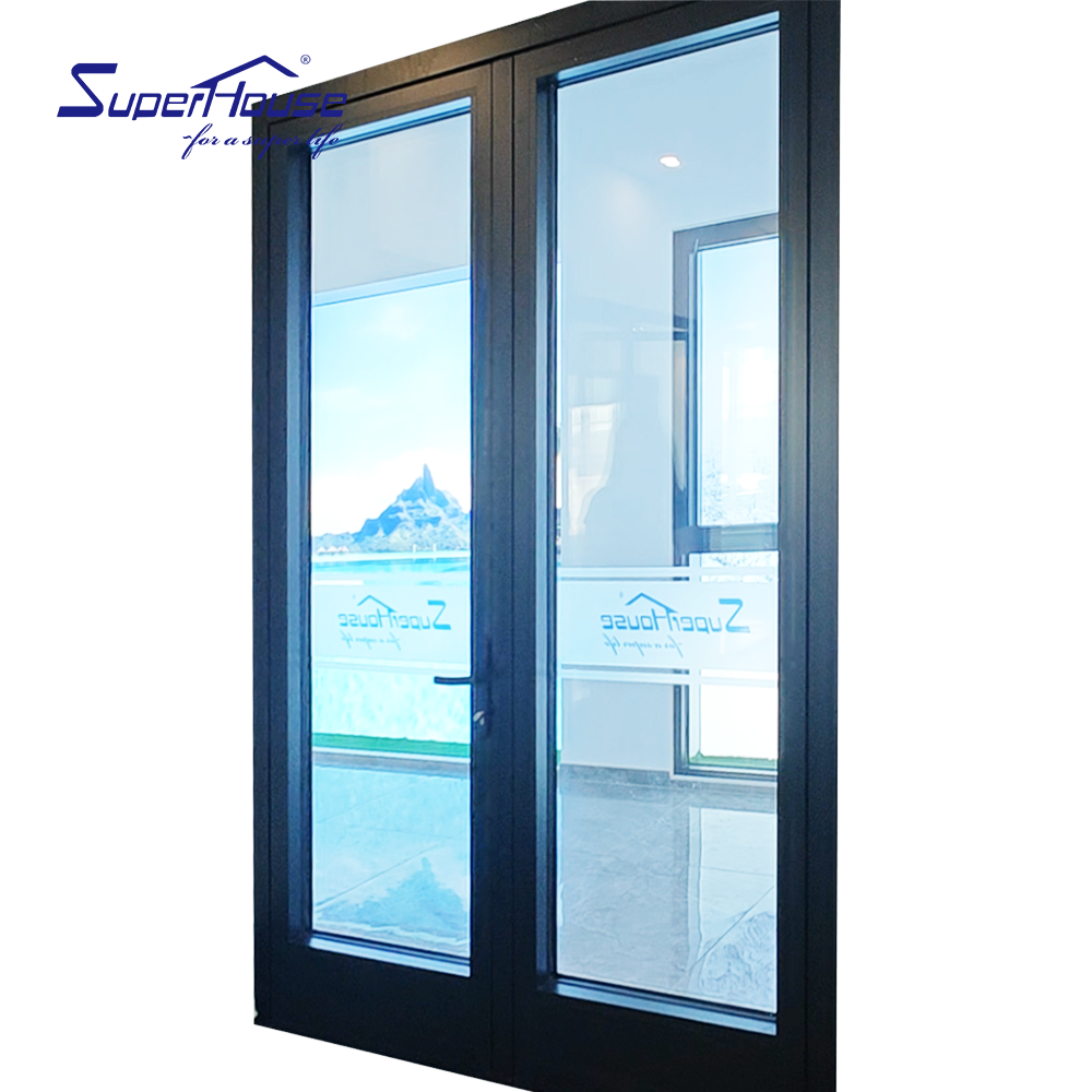 Superhouse Mainly Export to American Black Color Thermal Break Aluminum Doors Glass Hinged Front French Door Exterior Patio