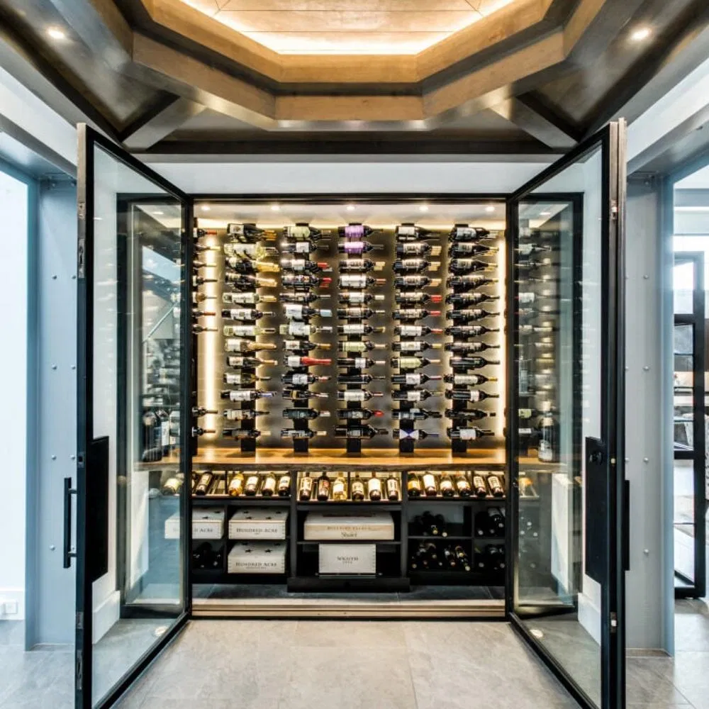 Modern Stainless Steel Solid Wood and Metal Wall Wine Storage Cabinet
