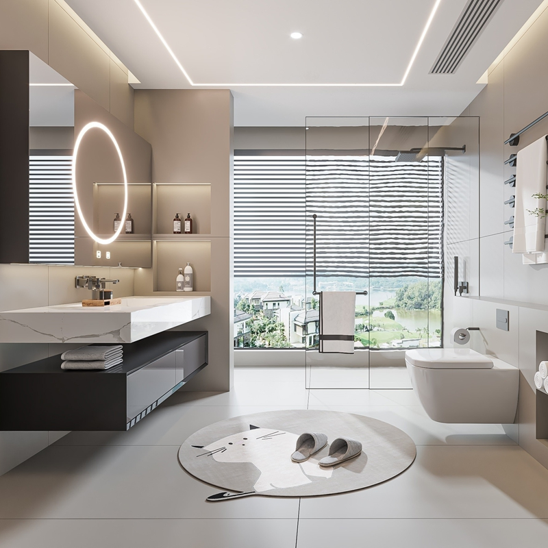 34inch Hot Sale Dropshipping Stainless Steel Cabinet Luxury Villa Furniture Solid Wood Marble Top Basin Sink Floating Bathroom Vanity with Mirror