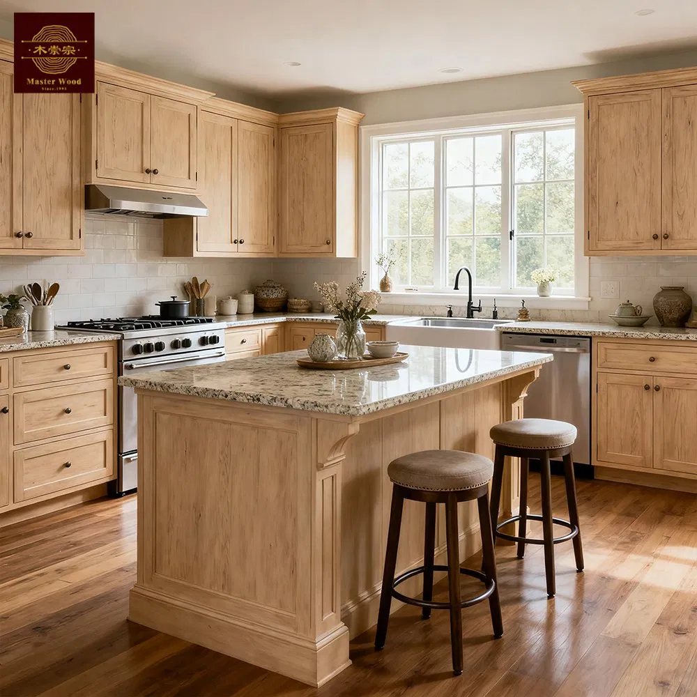 Custom Modern Luxury Light Oak Kitchen Cabinet Classic Modular Furniture with Island Complete Kitchen Cabinetry Set for Villa