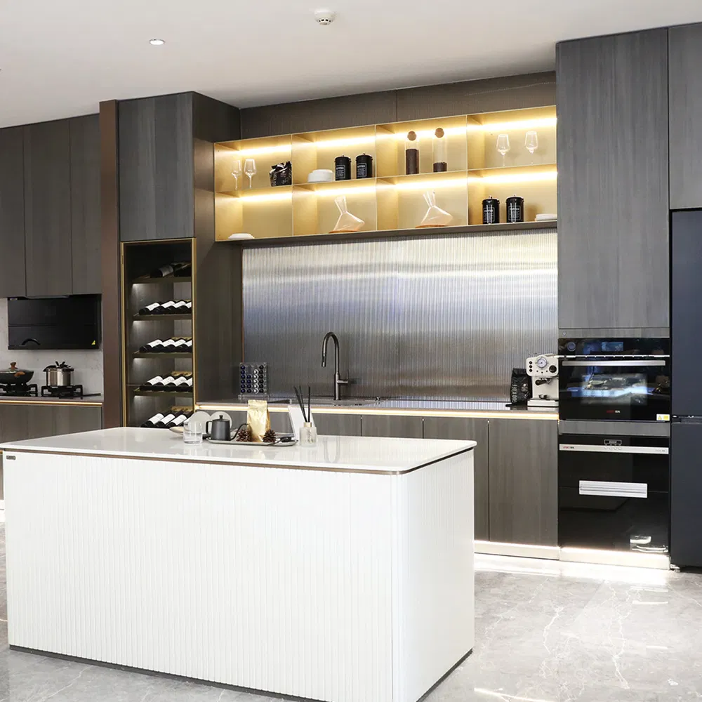 Custom Full Luxury Lacquer Double Sink Island Cabinets Kitchen Furniture Design Kitchen Cabinet Modern Kitchen Cabinet