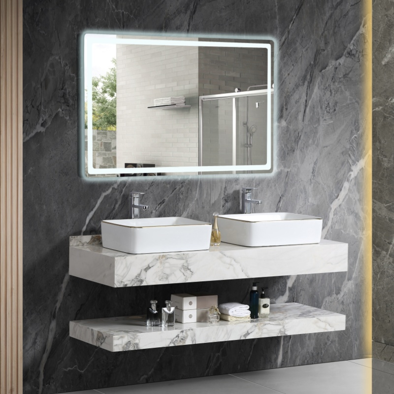 Double Single Wall Mounted White Marble Sintered Stone Cabinet Wash Basin Floating Bathroom Vanities with Mirror