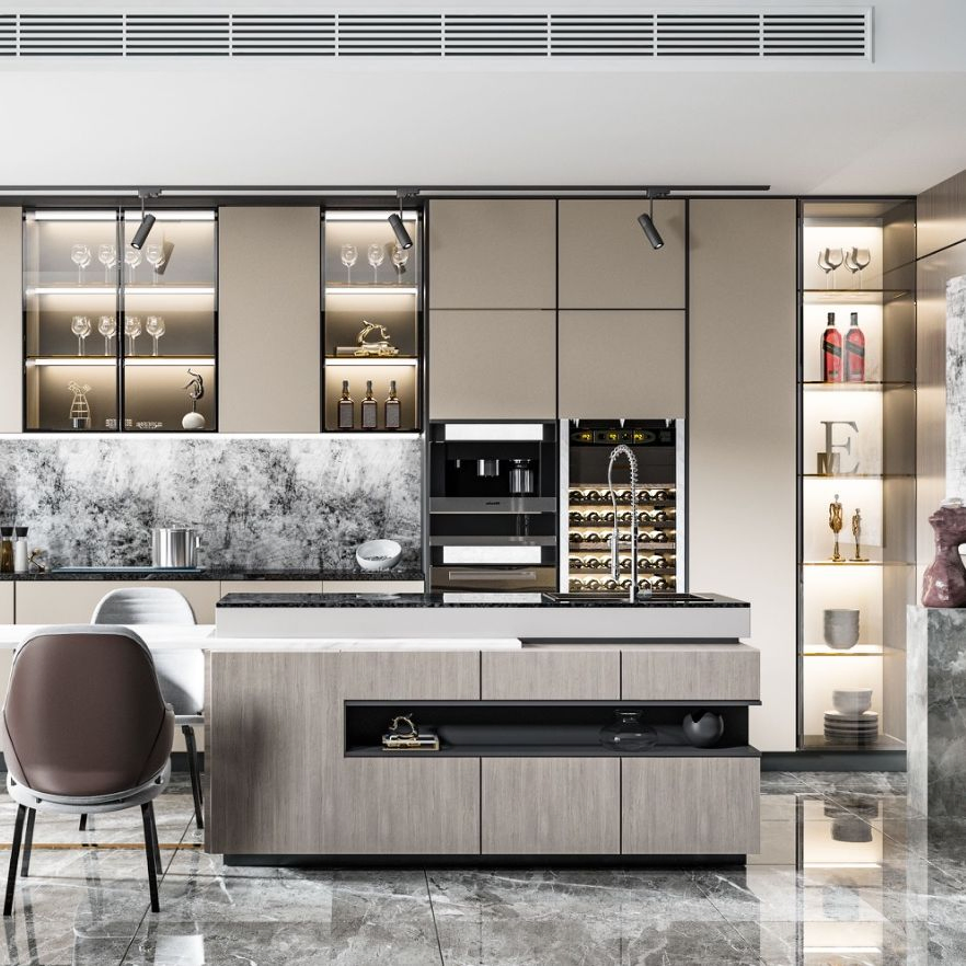 Custom White Shaker Solid Wood Furniture Luxury Island Display Design Wholesale Modern Wooden Cupboards Painting Laminate Tall Pantry Storage Kitchen Cabinet