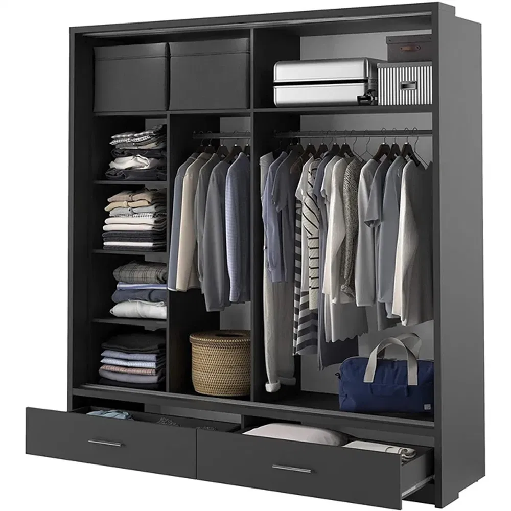 Modern King Size Bedroom Furniture Laminated Sliding Doors Closet Wardrobe with Mirror